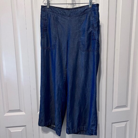 Rafaella Comfort Women's Cropped Wide leg Pants-Small-Blue-Pockets Front/Back - Picture 1 of 12